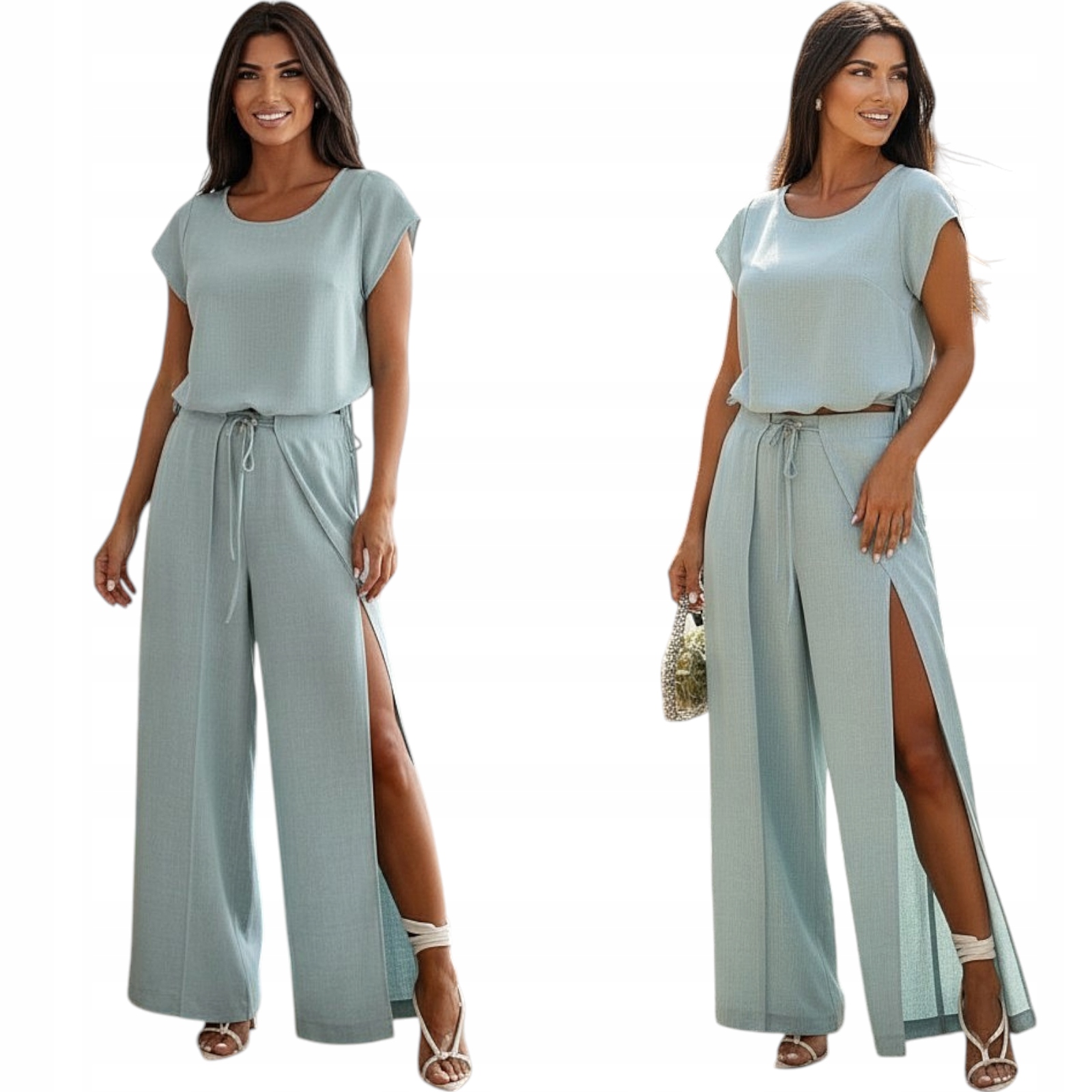 komplet damski Szerokie spodnie Bluzka Polska produkcja Mięta XL