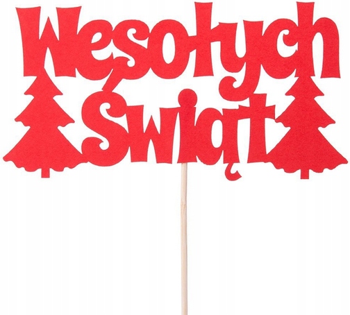 

Czerwony Topper Wesołych Świąt z Choinkami 24 cm