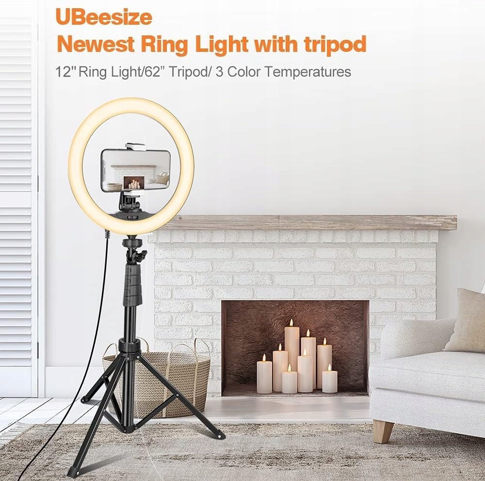 UBEESIZE 12" Ring Light & 62" Stand for Streaming, Makeup, YouTube — miniatura 8