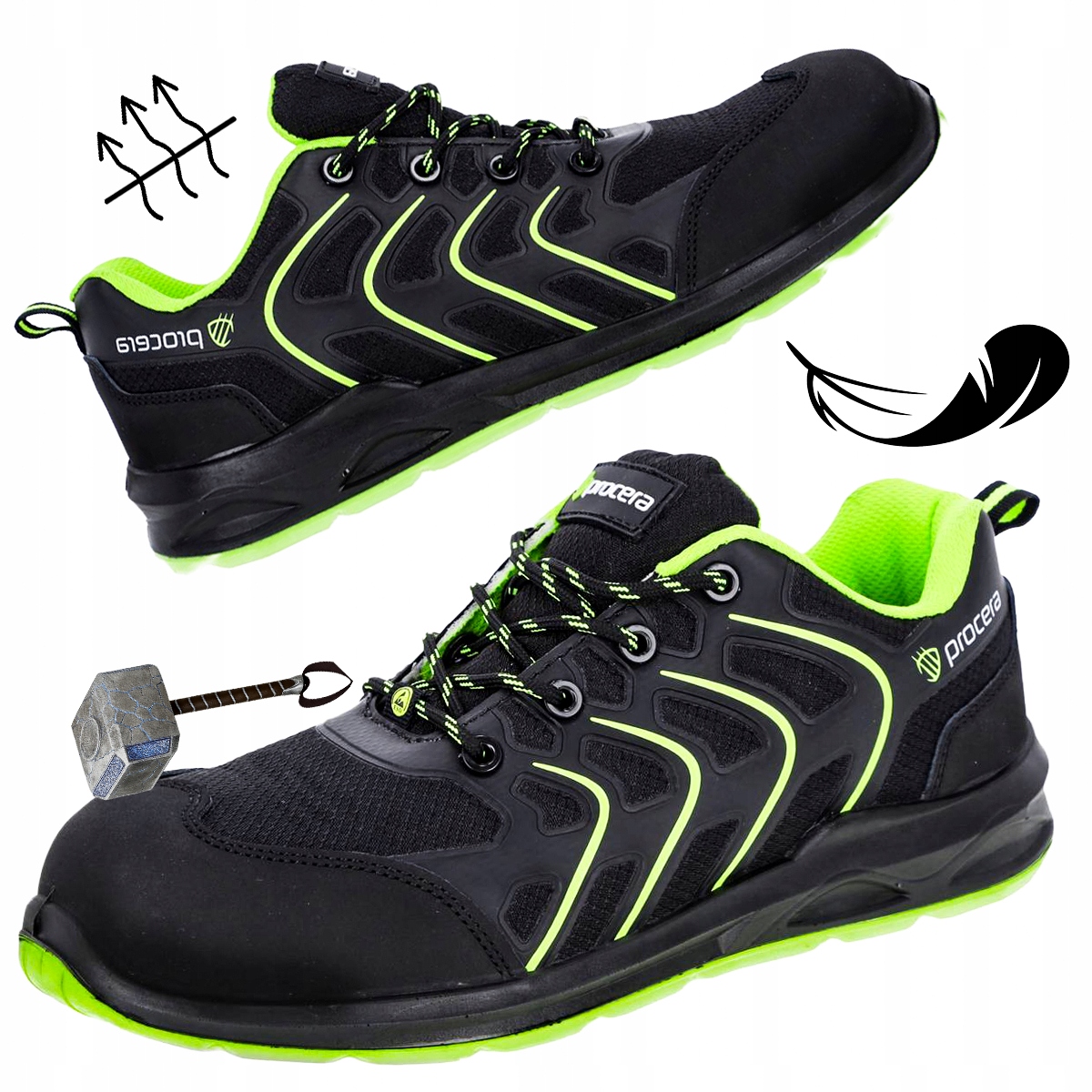 Buty półbuty Robocze oddychające Męskie S1 Esd Sr podnosek metal free