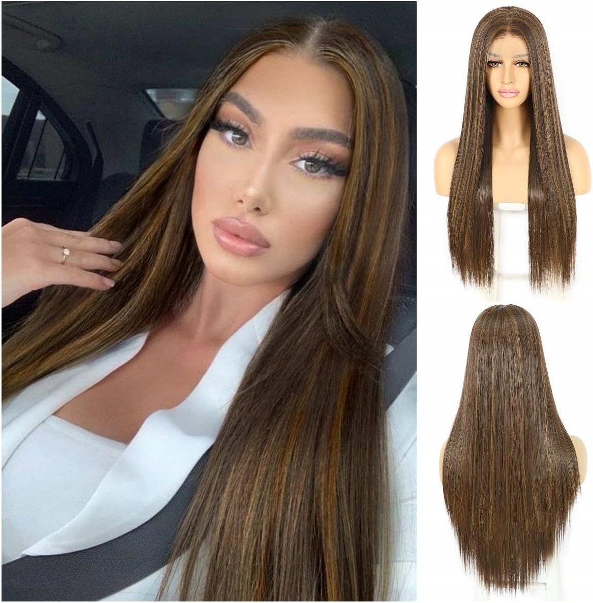 Sapphirewigs Dámská paruka, dlouhá, cca 61 cm, tmavě hnědá, vlákna Kanekalon