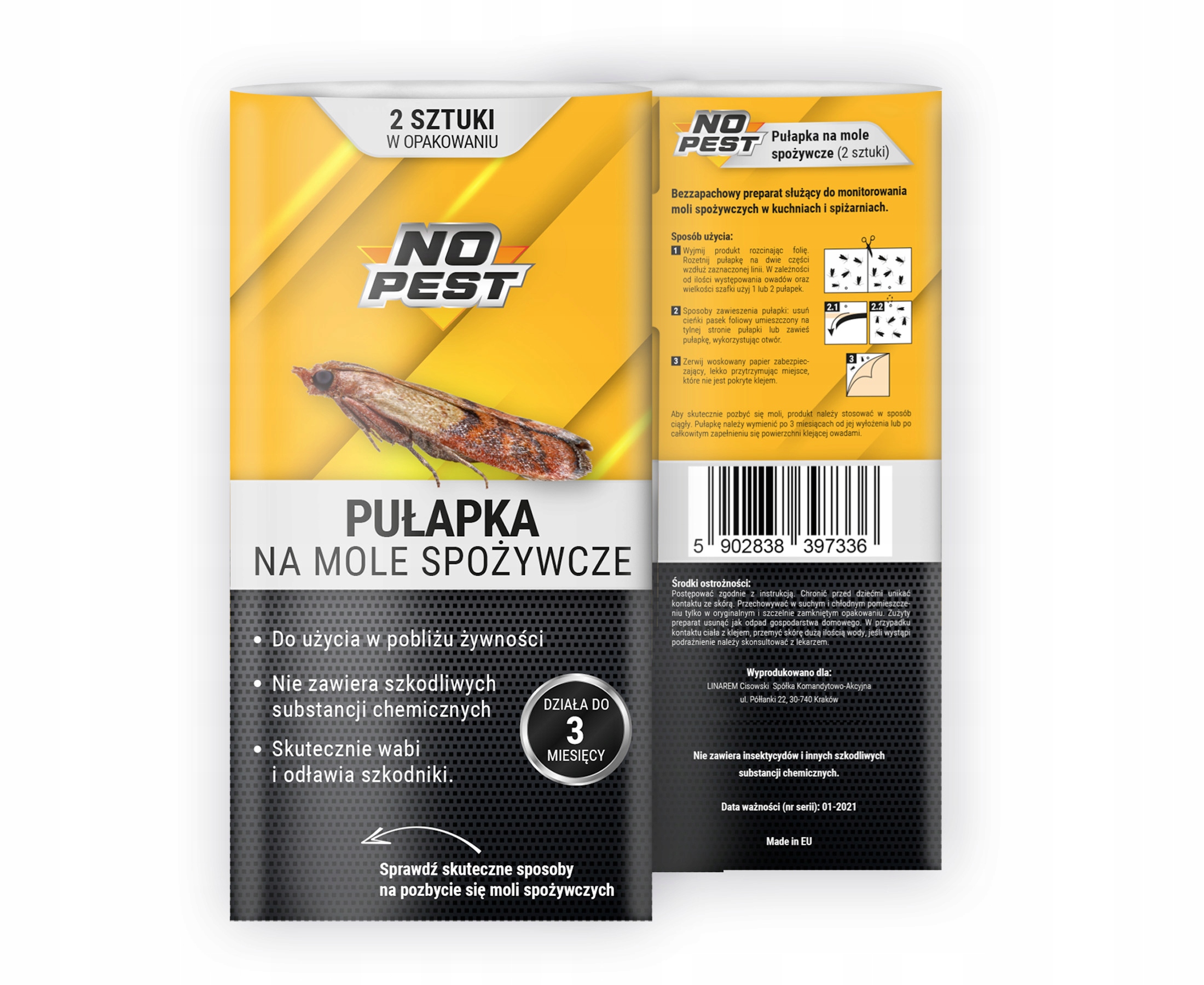 SILNA PUŁAPKA LEPOWA LEP NA MOLE SPOŻYWCZE KUCHENNE Z FEROMONAMI NO PEST Kod producenta Pułapka lepowa na mole kuchenne (2 sztuki)