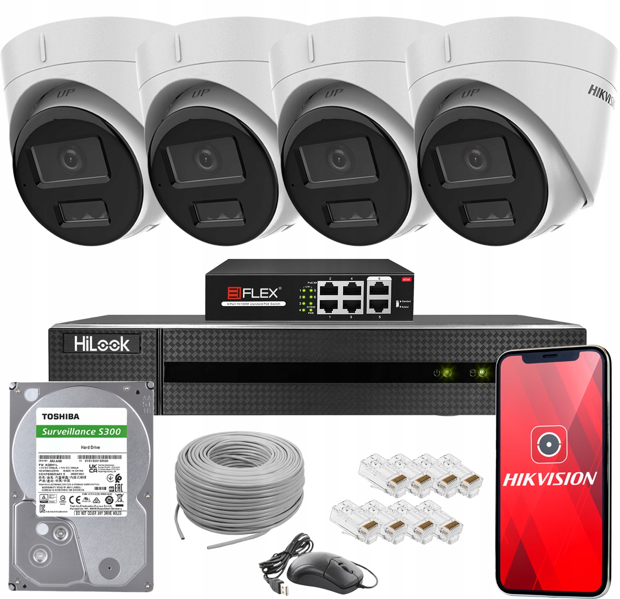 Sada Pro Monitorování Hikvision 4 Kamery Ip Poe 4Mpx Dual Light Ir Led 1TB