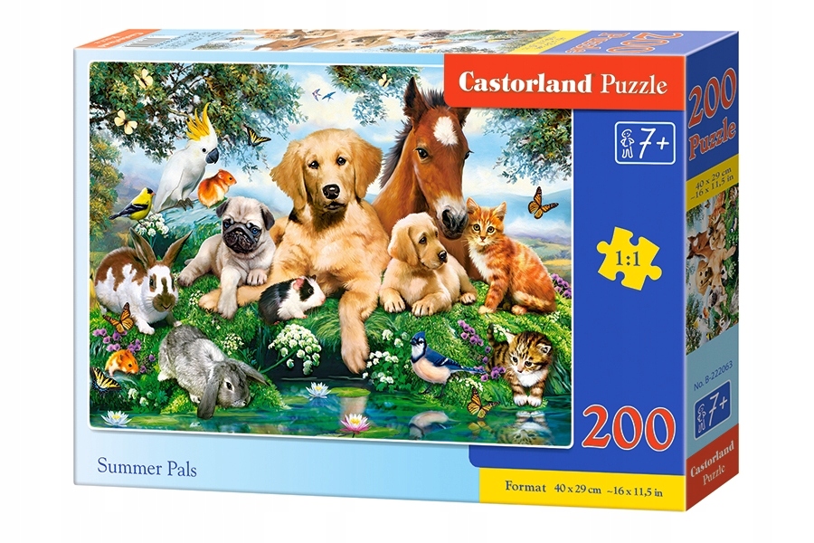 PUZZLE 200 UKŁADANKA DLA DZIECI ZWIERZĘTA KOTY PSY KONIE PTAKI 7+ CASTOR EAN (GTIN) 5904438222063