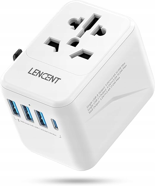 Lencent Adapter Podróżny Uniwersalny 3 Gniazdami Usb i Type-C