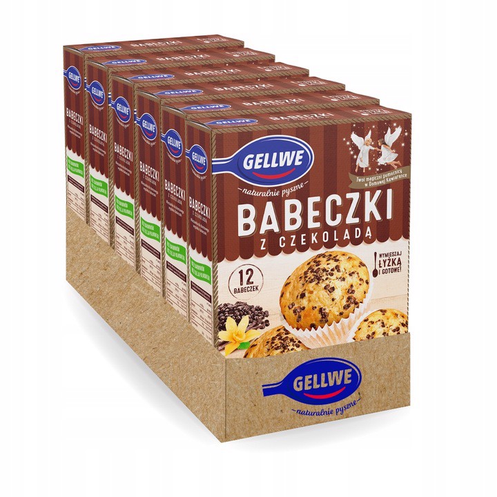 Levně Gellwe Vanilkové muffiny s čokoládou, směs na pečení 290 g x 6 kusů