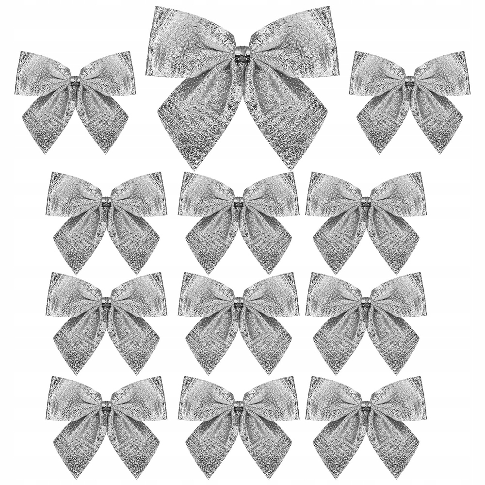 

Kokardki na choinkę dekoracyjne srebrne 12 szt.