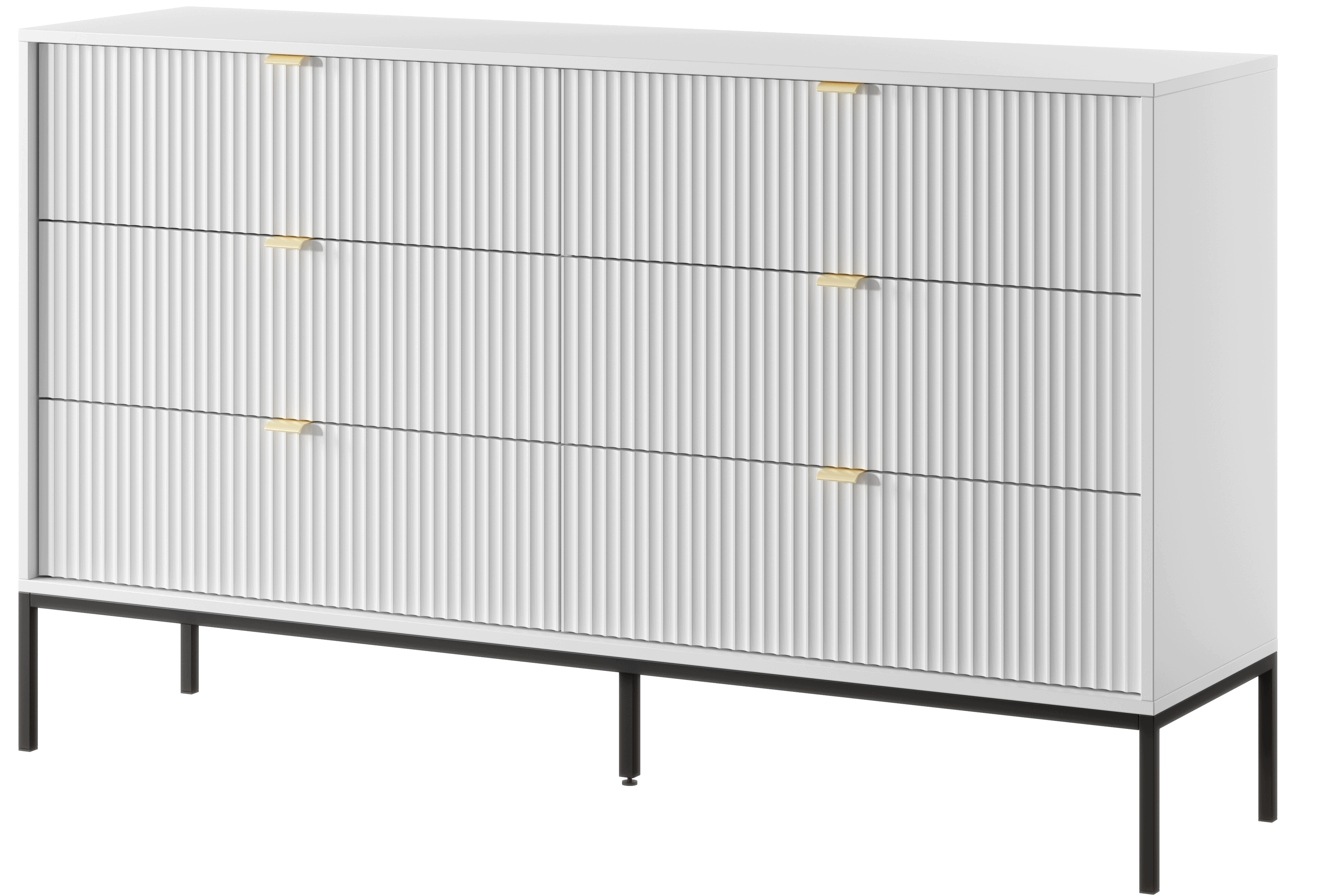 Komoda Nivo 154 x 91 x 39 cm Biała Czarny stelaż 6 szuflad salon Fenwood