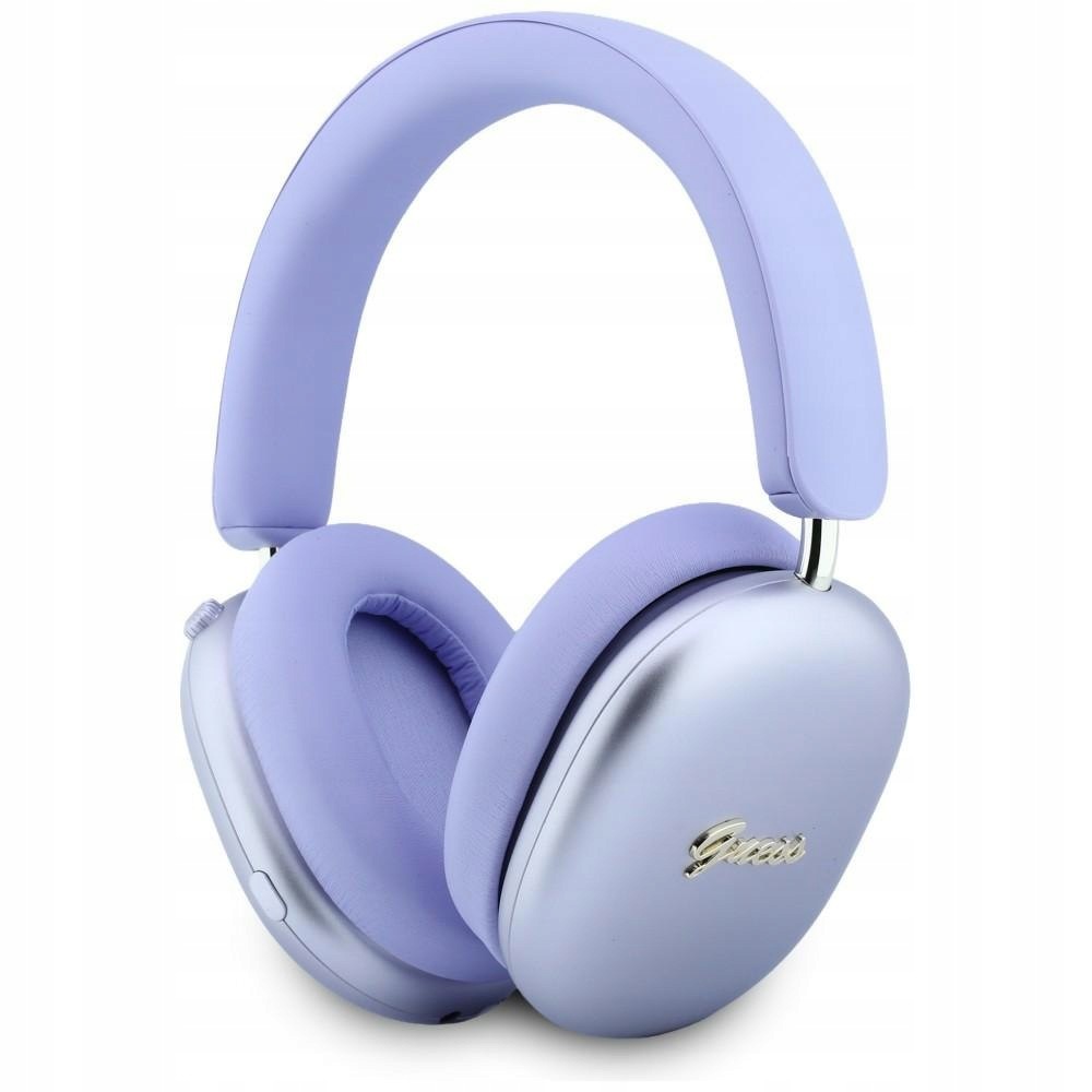 Sluchátka přes uši Guess Metallic Effect s kovovým logem, Bluetooth a technologií Enc, fialová
