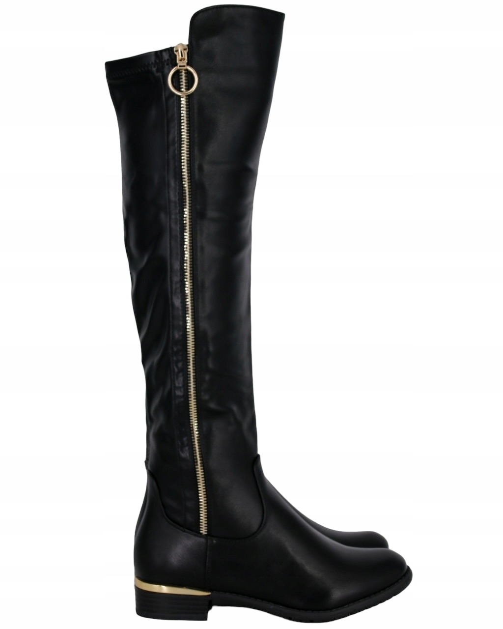 Dlouhé Kožené Kozačky Na Kolena Černé Na Podpatku 3 CM Zateplené 41