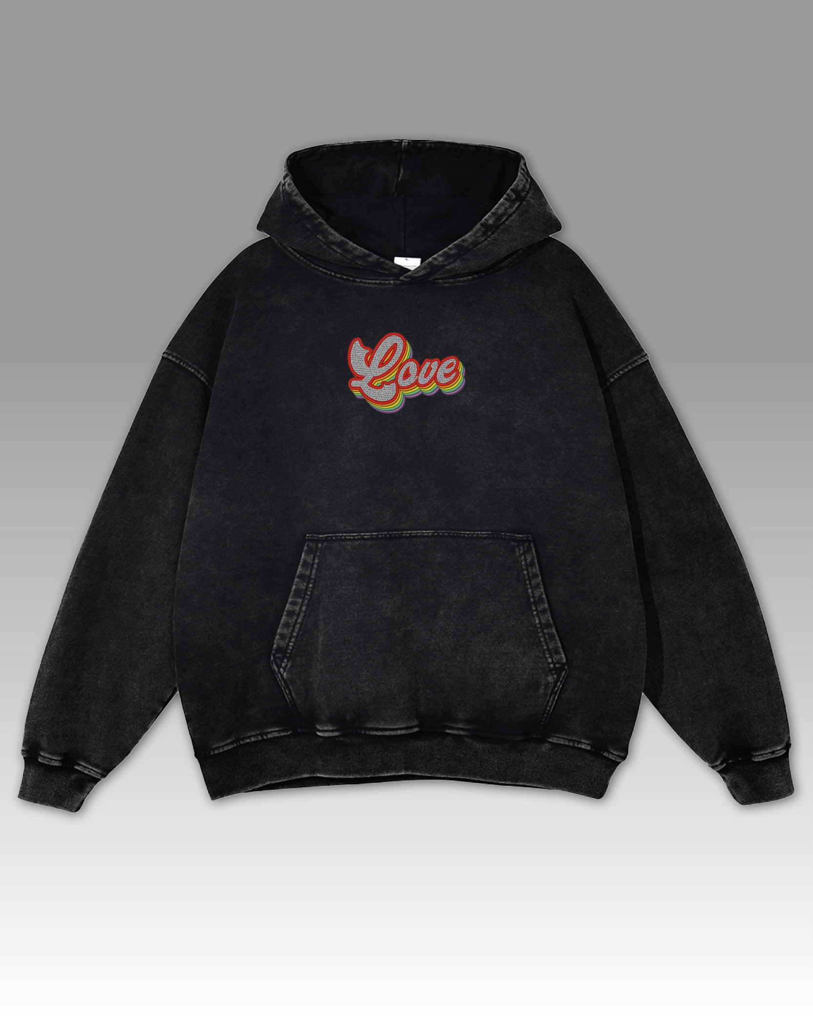 Mikina Duhová Love Haft Barevná Duha Barvy Vintage Radost Černá L