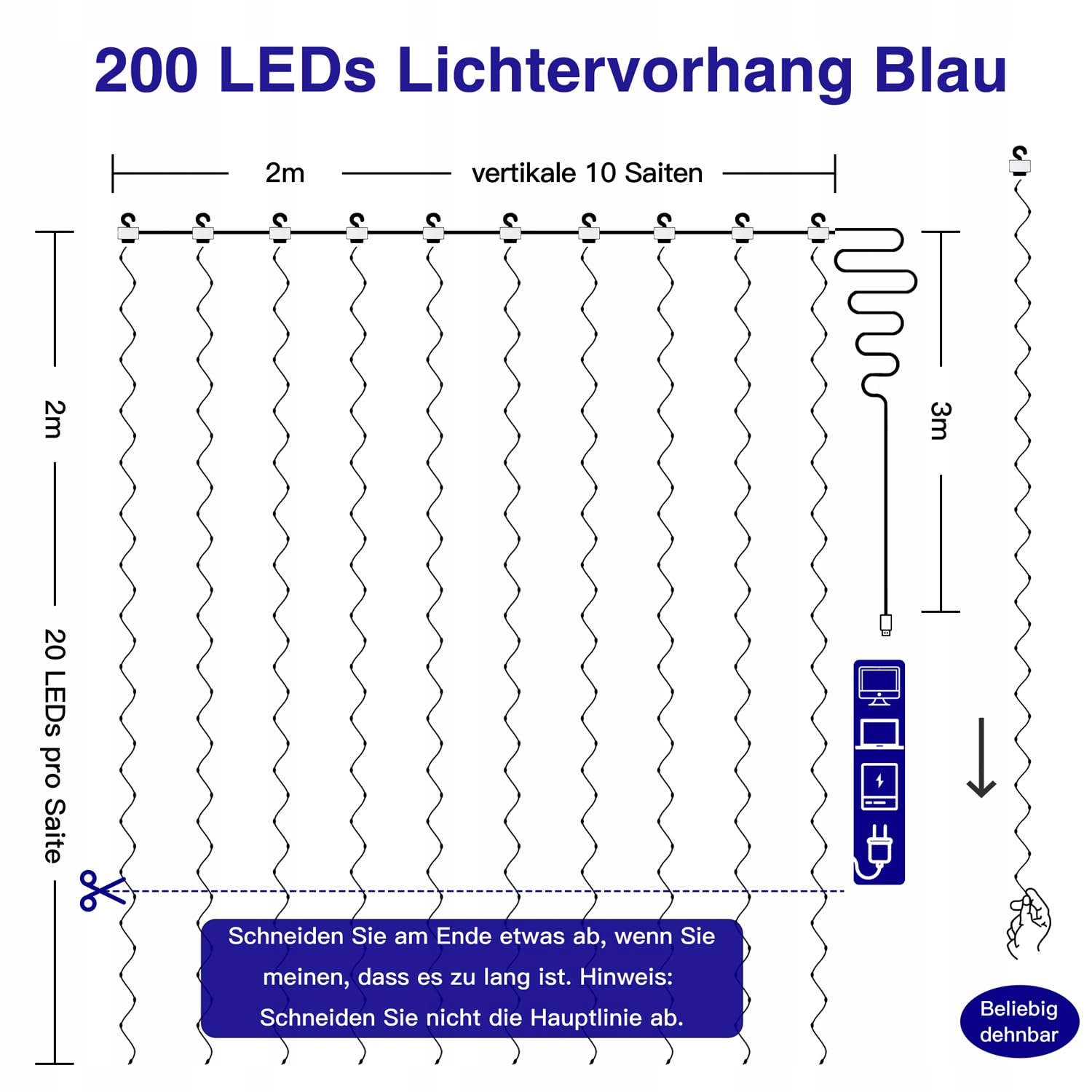 OLLNY Kurtyna Girlanda Świetlna Lampki Dekoracyjne 2x2m 200 LED — miniatura 4
