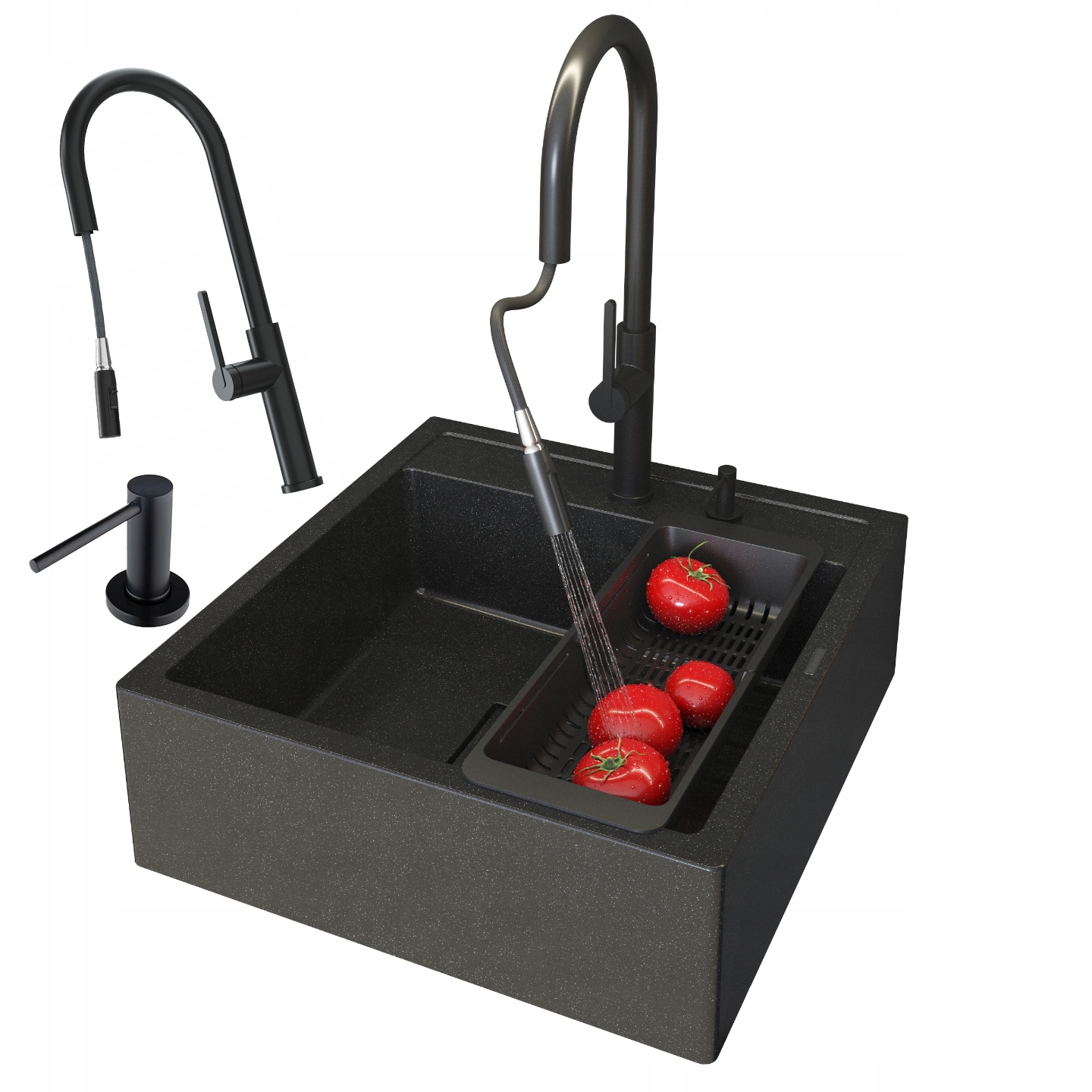 Dřez Černý Kropenatý Kohout Odkapávač Dávkovač Tavo