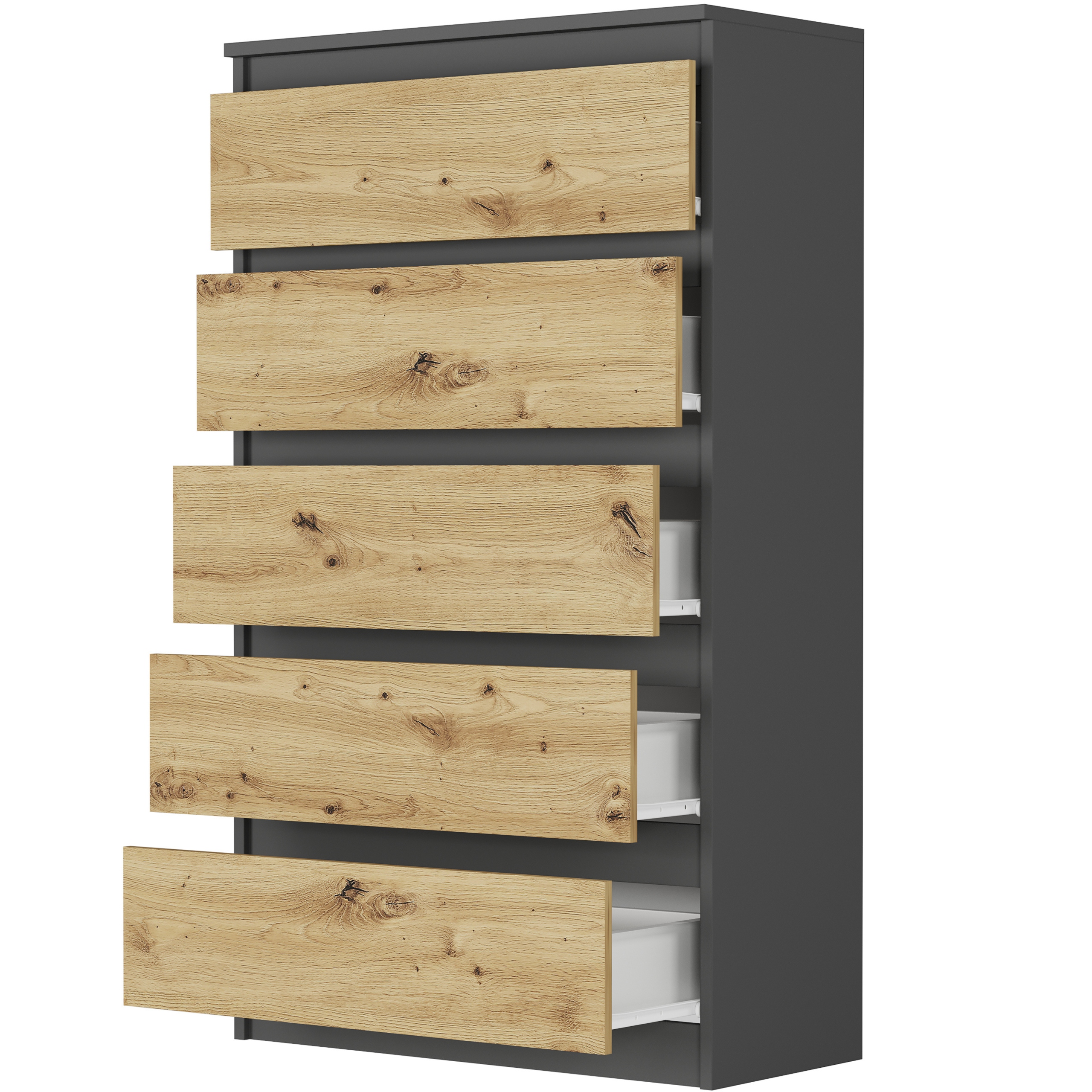 DUŻA KOMODA 5 SZUFLAD SZAFKA POLSKIE MEBLE R-5 ANTRACYT MIX ARTISAN