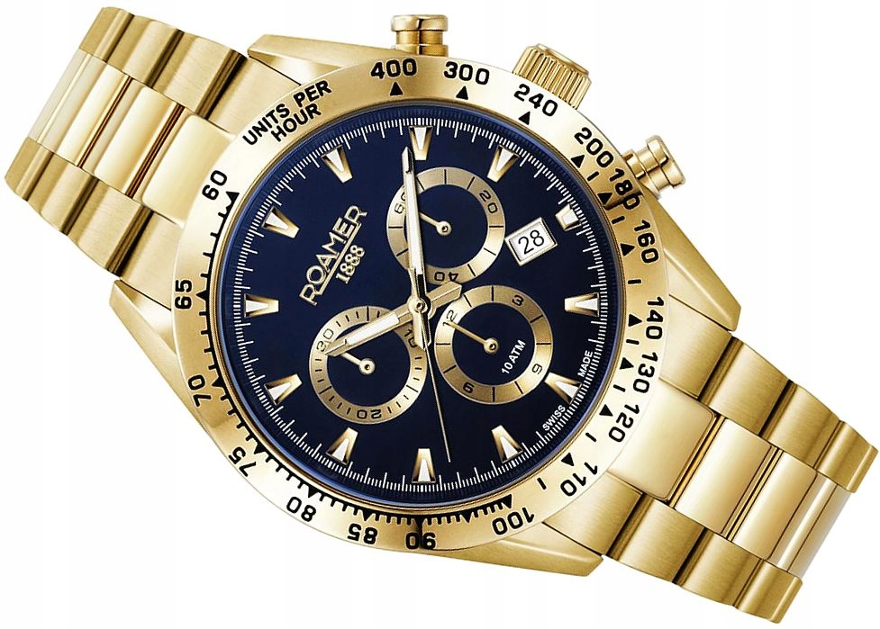 Zlaté Švýcarské Hodinky Roamer 850837 48 45 20 Monza 100 Chronograph Krabička
