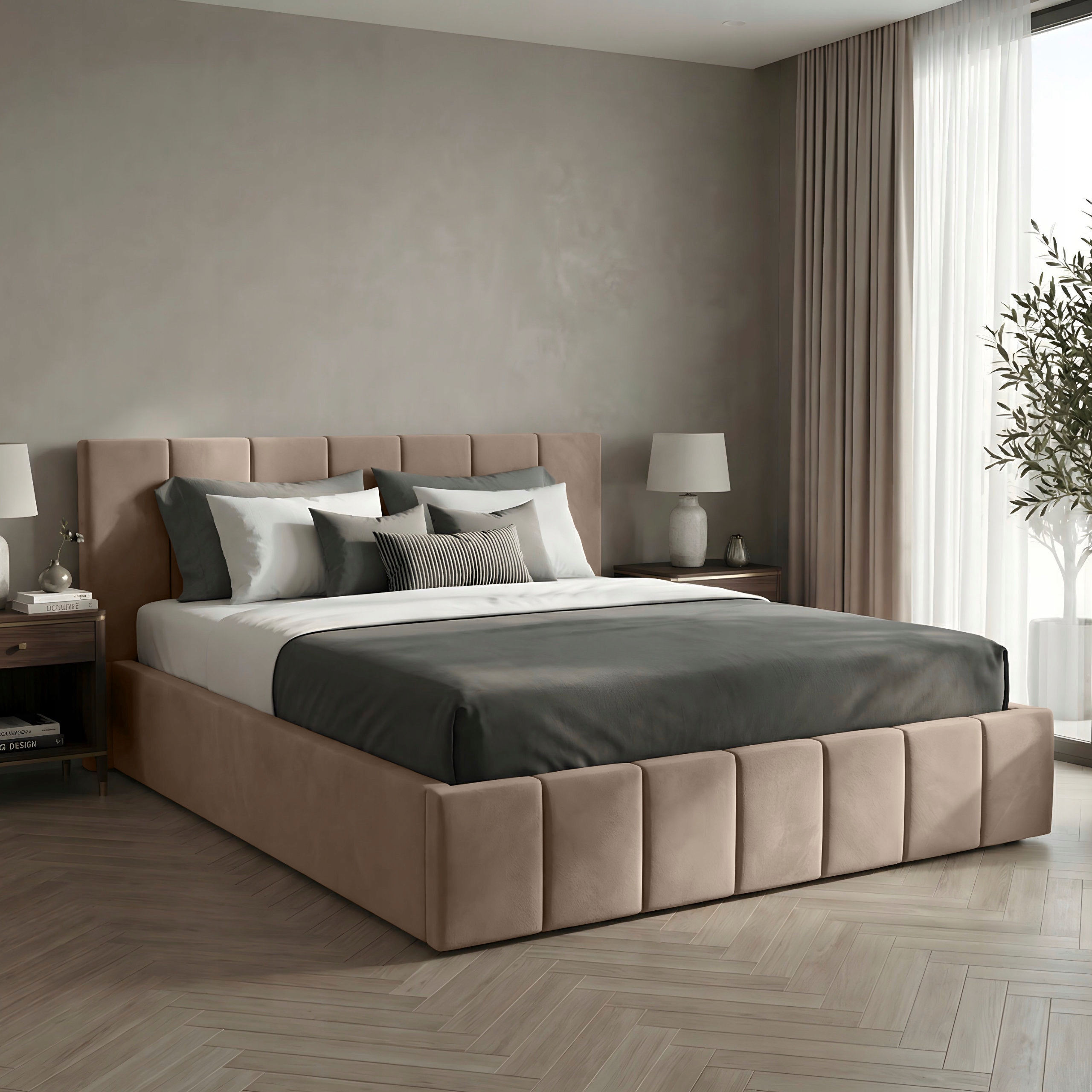 Čalouněná Postel Do Ložnice 160x200 Lůžko Premium S Úložným Prostorem Béžová