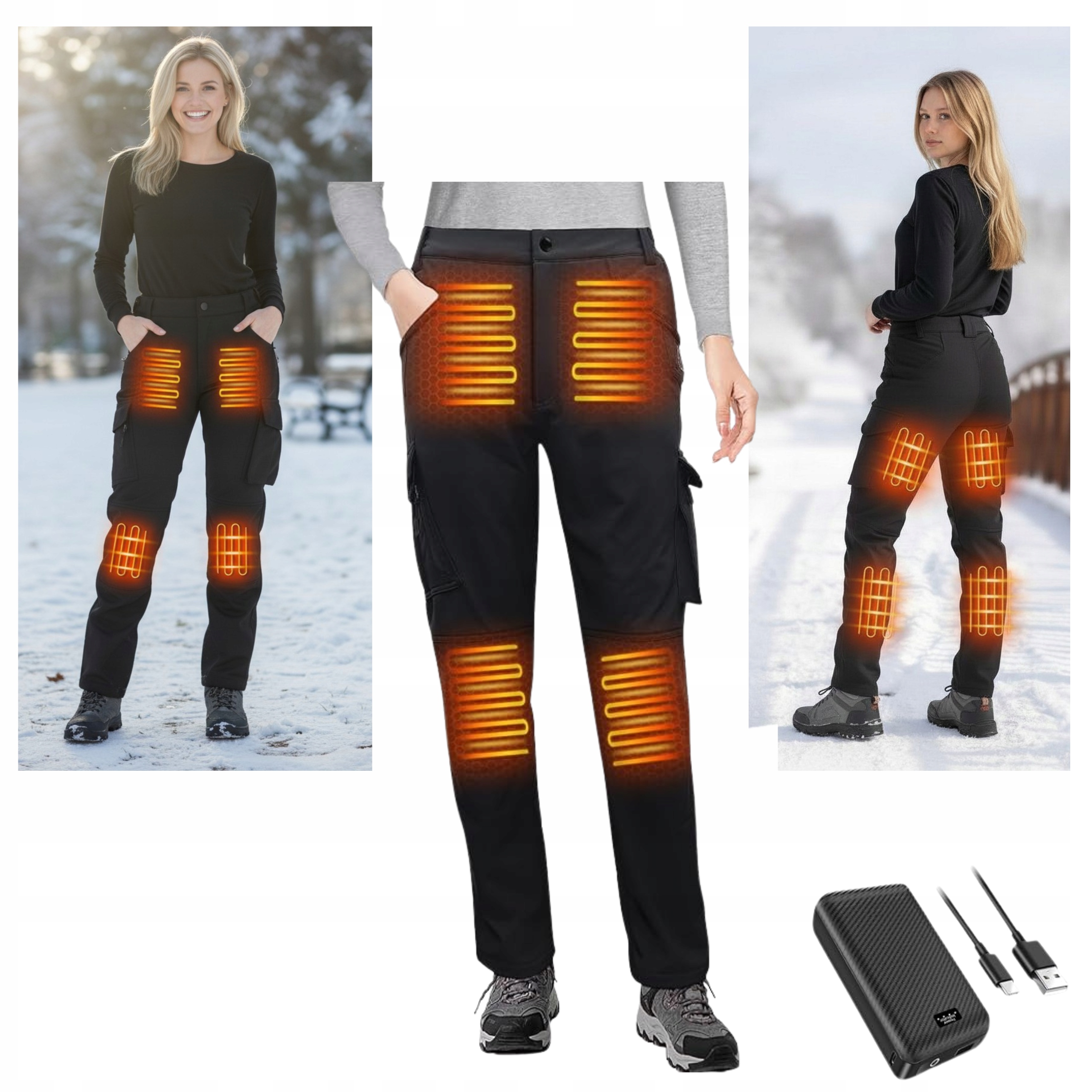Spodnie Ogrzewane Podgrzewane Elektryczne Grzewcze Na Zimę Narty Motor XL