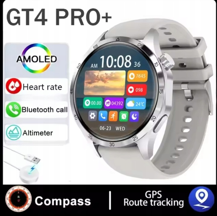 Smartwatch GT4 Pro+ RDFit srebny dwa paski