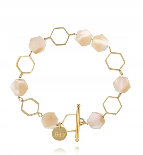 Náramek By Dziubeka Plátky medu z perleťové hmoty Ocel barva zlatá