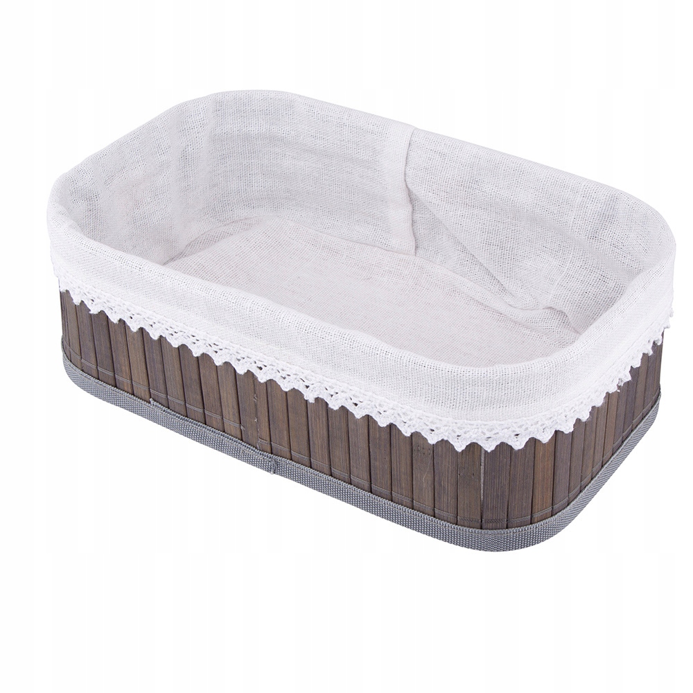 KOSZYK BAMBUSOWY Z KORONKĄ 25X15X8CM CIEMNY BRĄZ