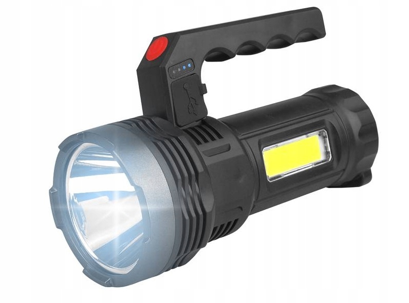LATARKA RĘCZNA SZPERACZ LED+COB+SOLAR AKU.2X18650 Zasilanie akumulatorowe
