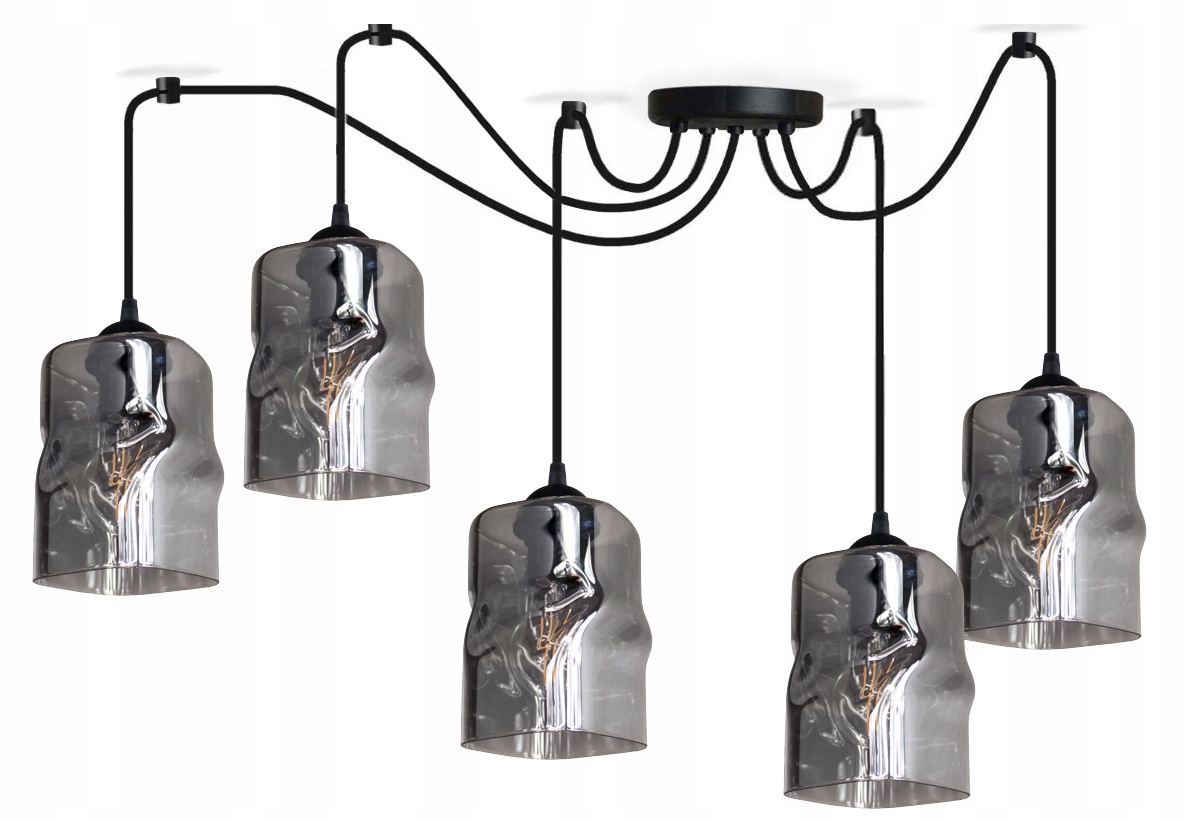 Závěsná stropní lustrová lampa Glass Wave černá stropní lampa do obývacího pokoje