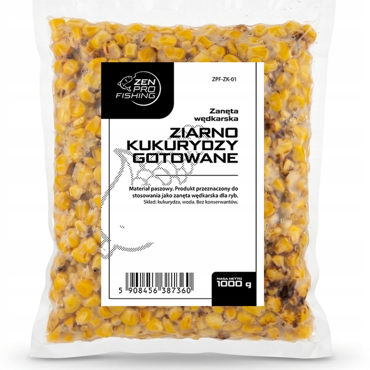 Zen Pro Fishing Gotowane Ziarno Kukurydzy 1kg Kukurydza Wędkarska Gotowana