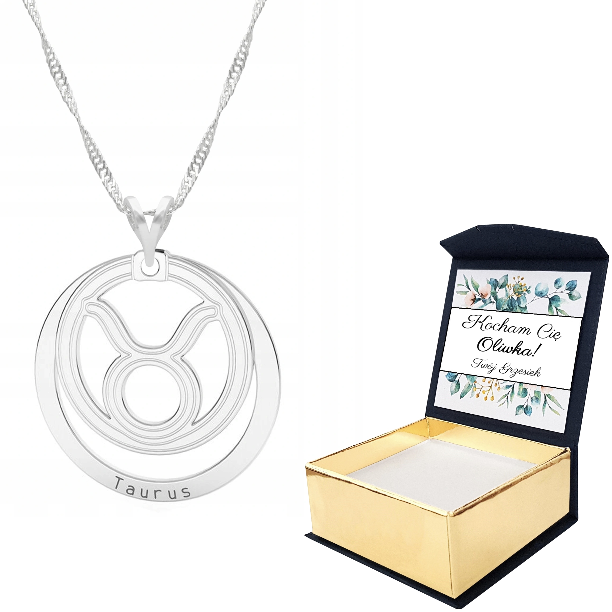 Stříbrný náhrdelník Znamení Zvěrokruhu Býk Vlastní Potisk