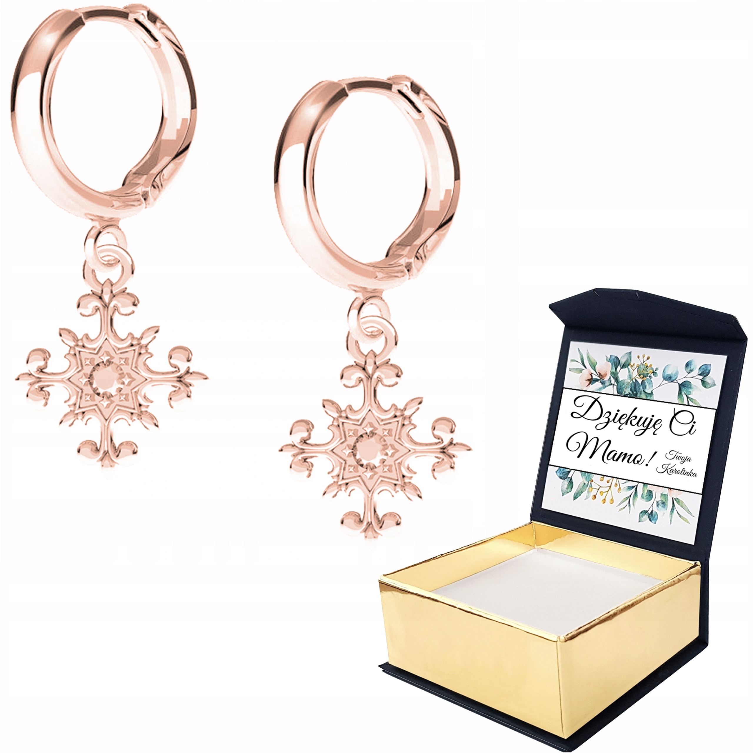 Náušnice růžové zlato Křížek Kříž Vlastní Potisk