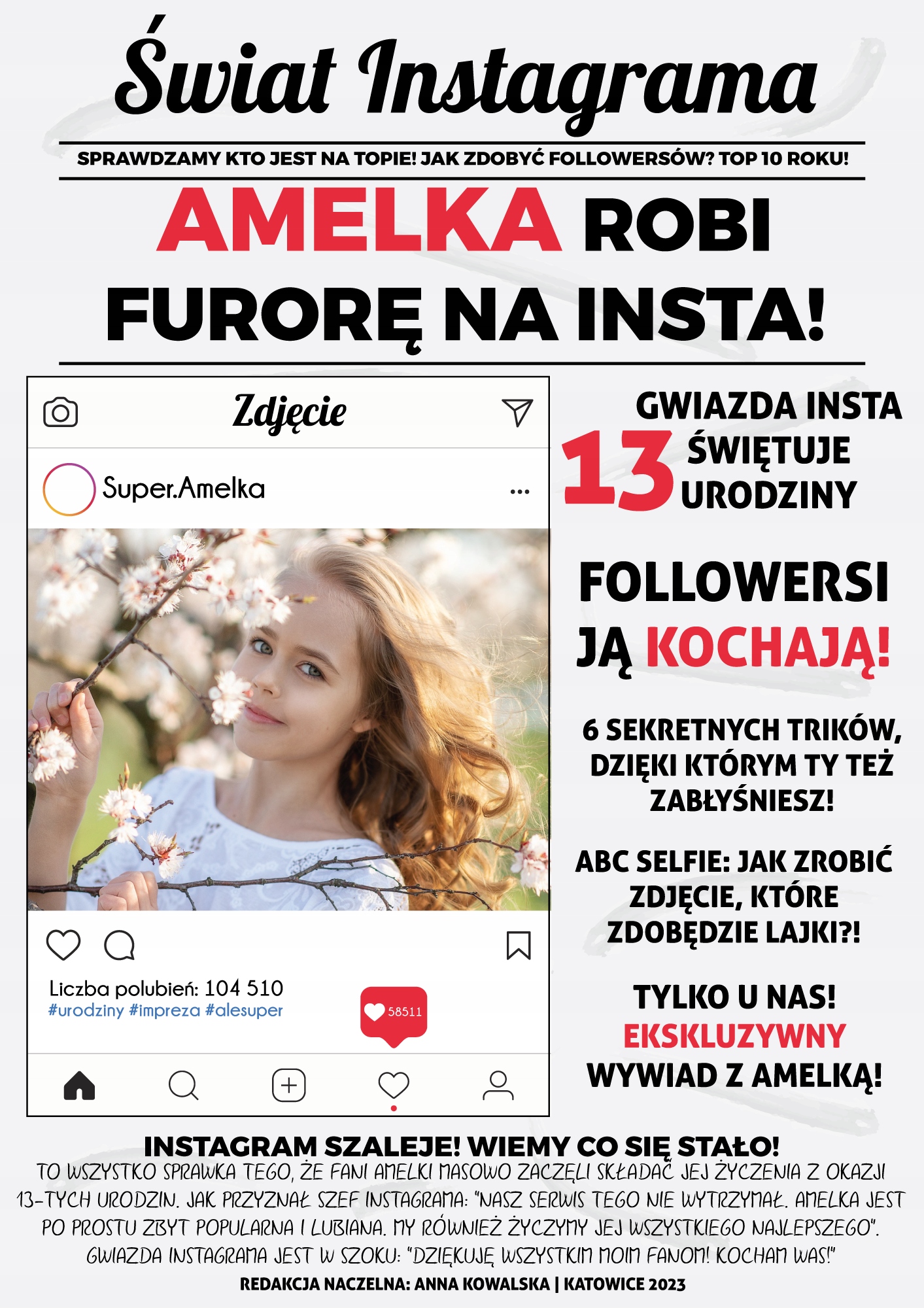 PREZENT NA URODZINY DLA NASTOLATKI GAZETA INSTAGRAM ZDJĘCIE IMIĘ RAMKA Marka inna