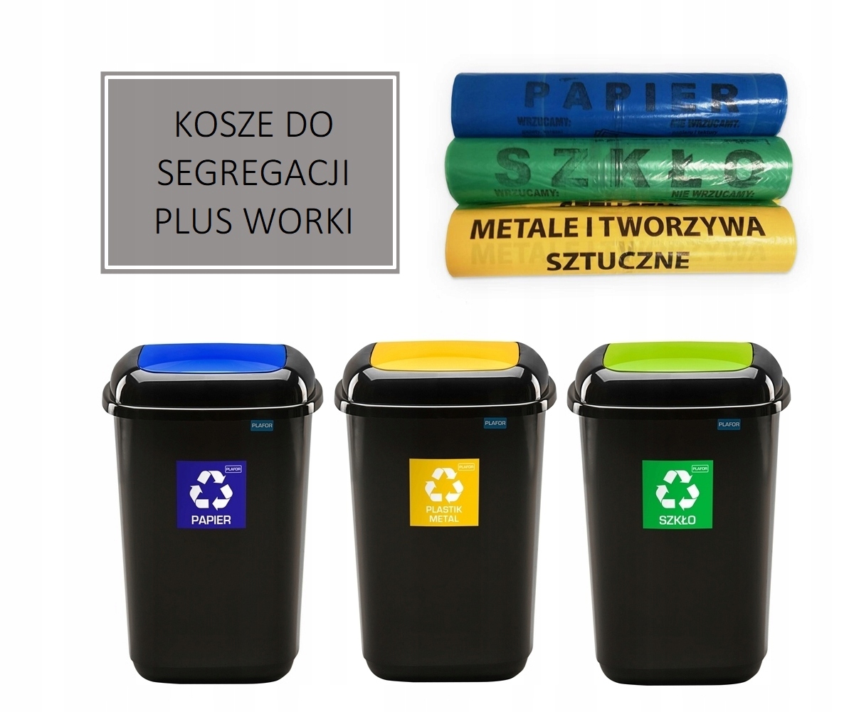 ZESTAW 3x45L kosz do segregacji śmieci + WORKI Marka Plafor