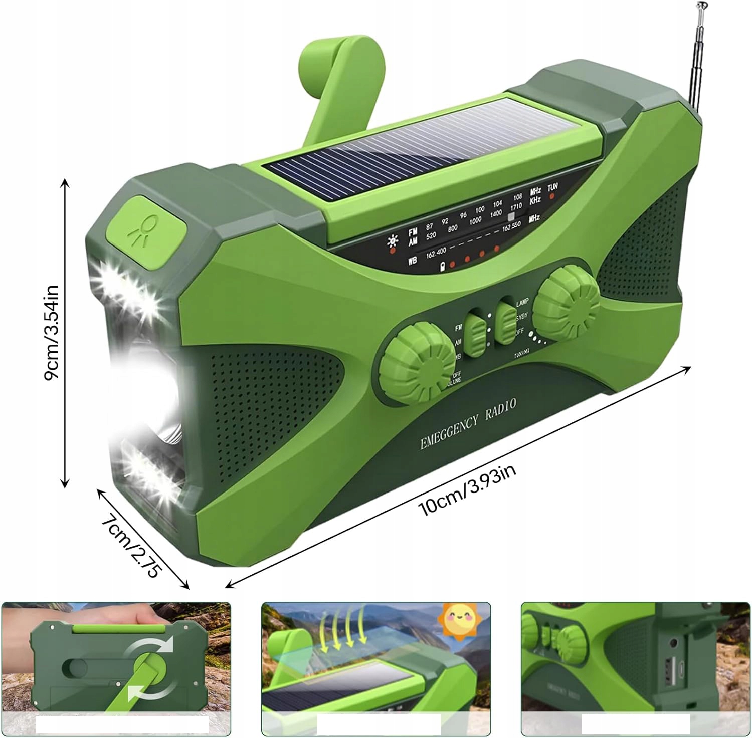 Stavební rádio Nouzové solární síťové nebo na baterie 10000 mAh Am Fm Sos