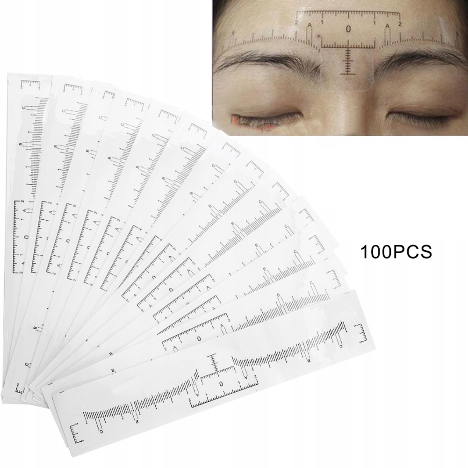 SAMOPRZYLEPNA LINIJKA MIARKA DO BRWI 100 SZTUK Miarka samoprzylepna tak