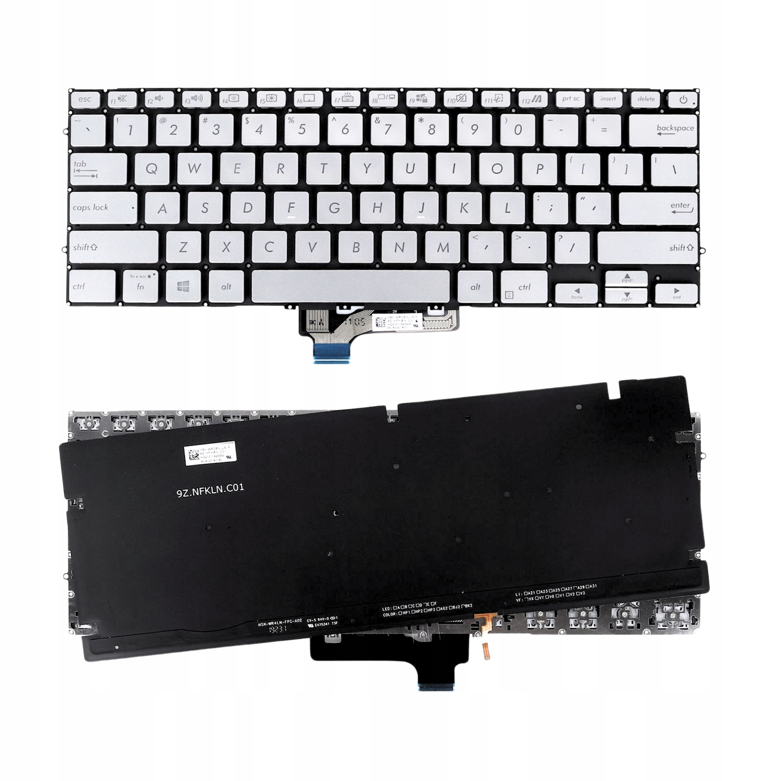 Klawiatura Do Asus Zenbook 14 UX431 UX431F UX431FA S431 S431F Srebrna Led