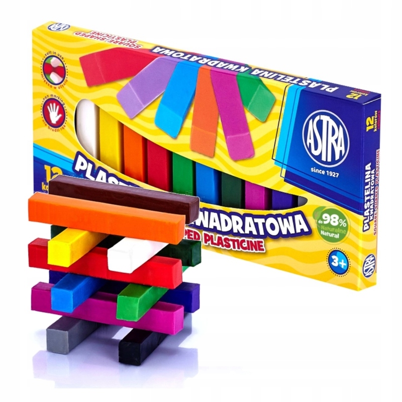 PLASTELINA KWADRATOWA ASTRA 12 KOLORÓW POLSKA