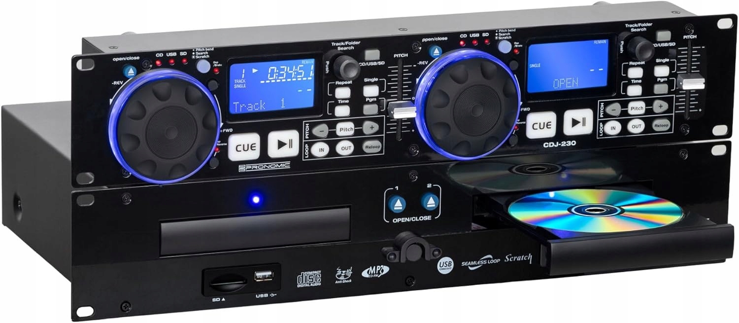 Odtwarzacz Dj CD Usb Sd Pronomic CDJ-230 Rack 19" Scratch