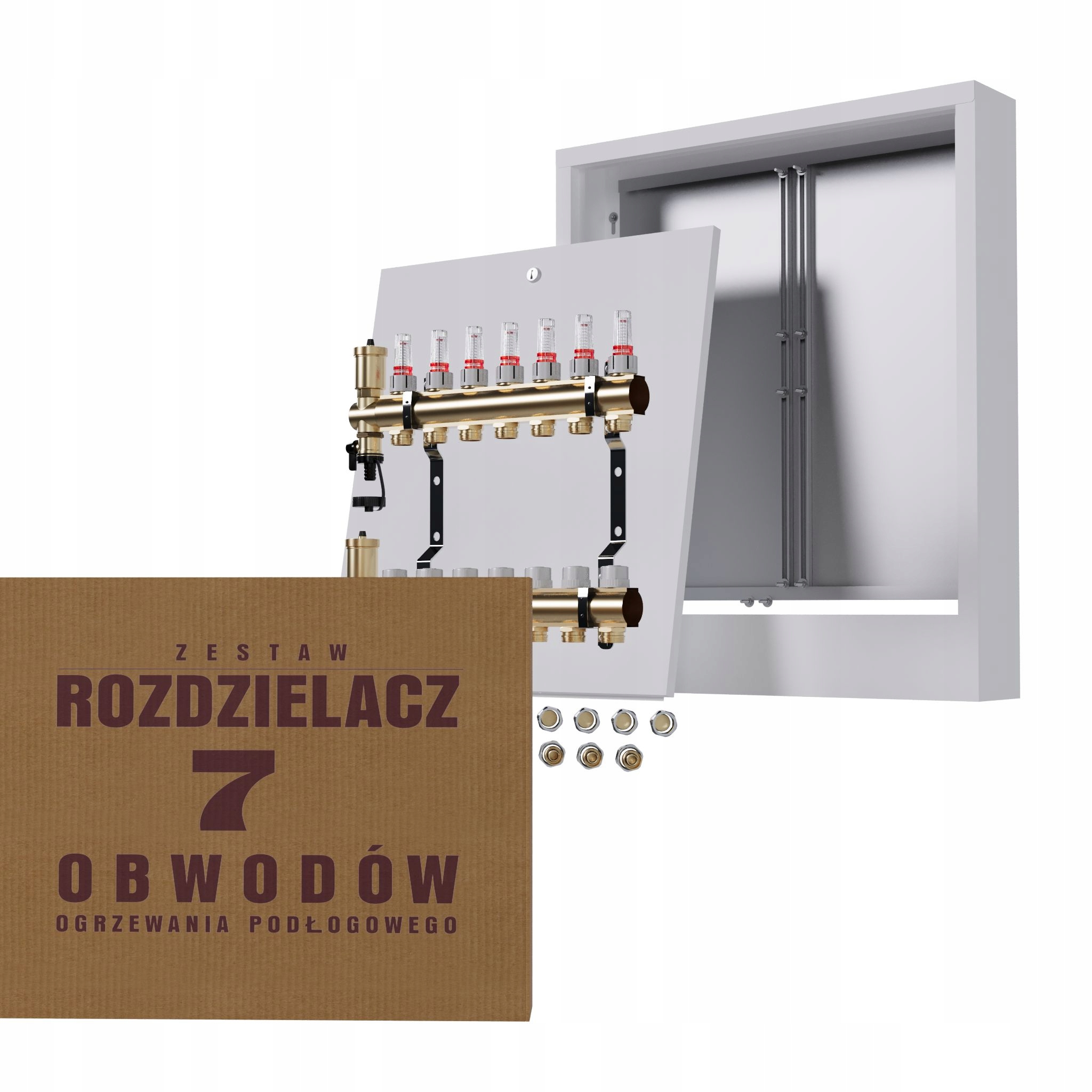 Rozdělovač pro podlahu 7 podlahových topení, nástěnná skříňka Pex