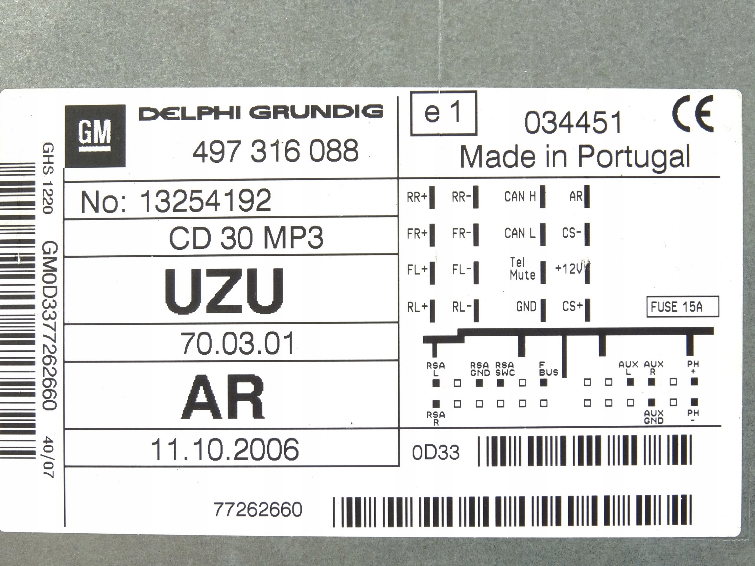 RADIO FABRYCZNE 13254192 UZU/AR OPEL CORSA D