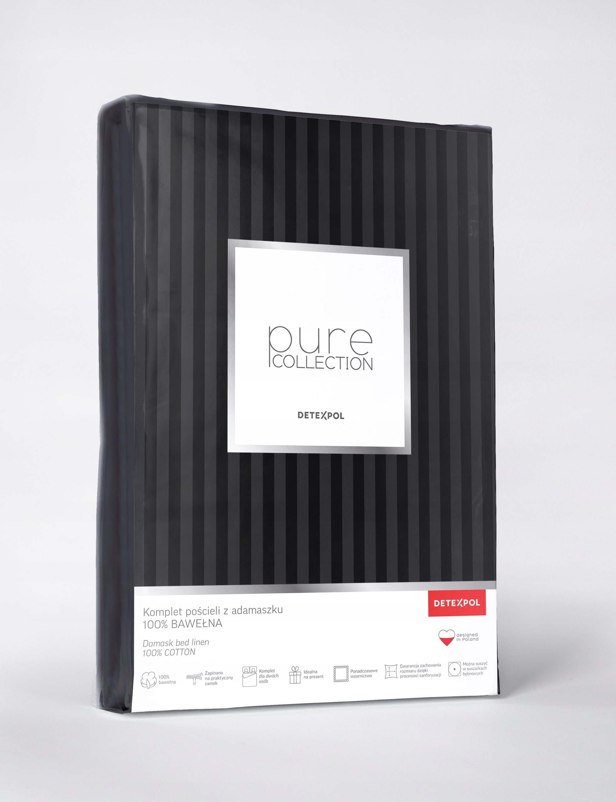 Pościel 200x220 Czarny kolekcja Pure adamaszek Detexpol