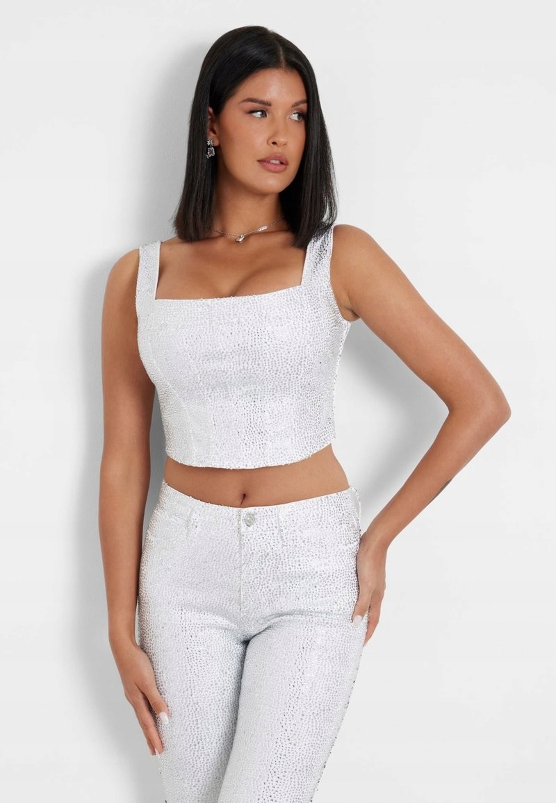 Guess Bílý Top Na Širších Ramínkách S Flitry