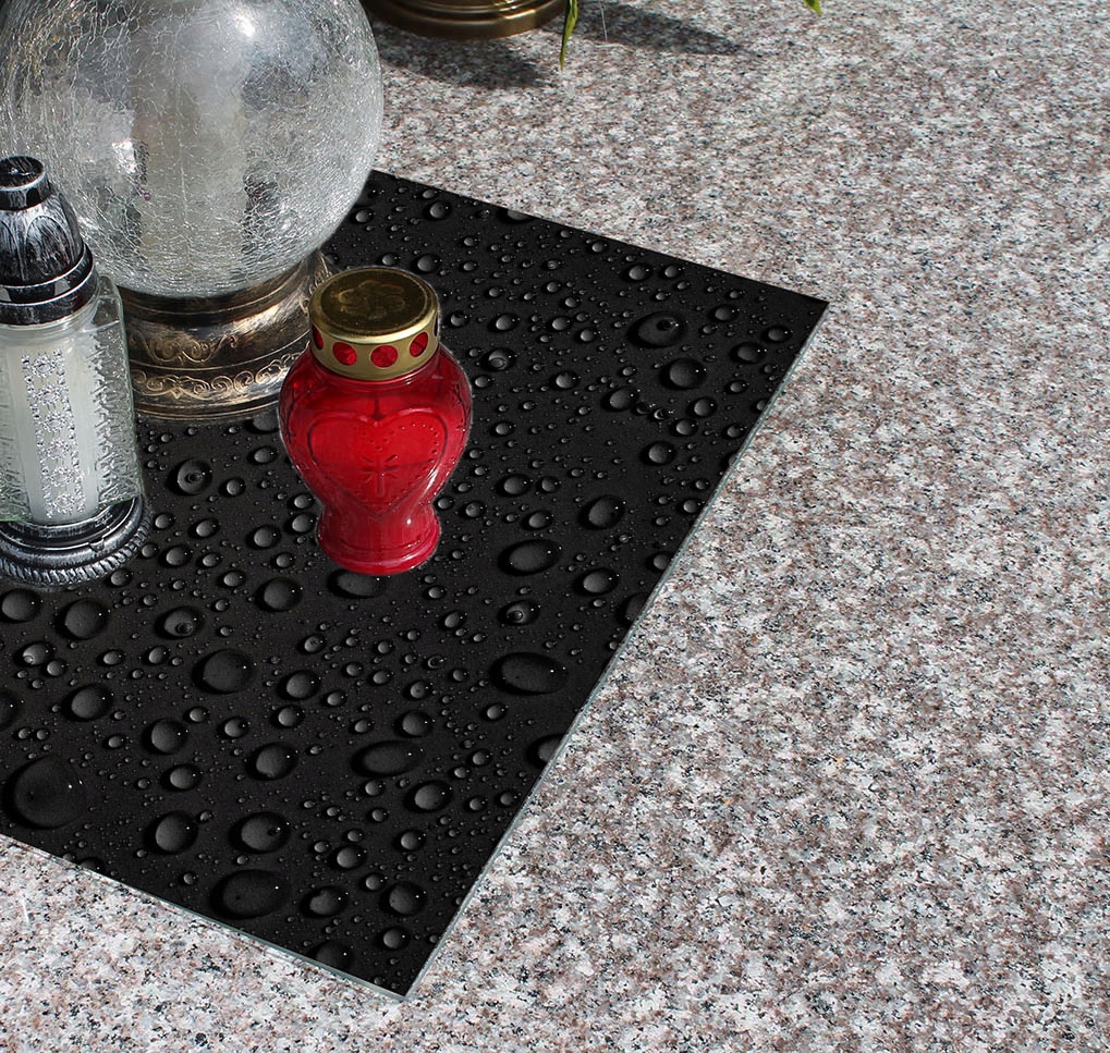 Podstawka HARTOWANA szklana na CMENTARZ pod ZNICZE 60x52cm wzór krople wody Szerokość produktu 60 cm