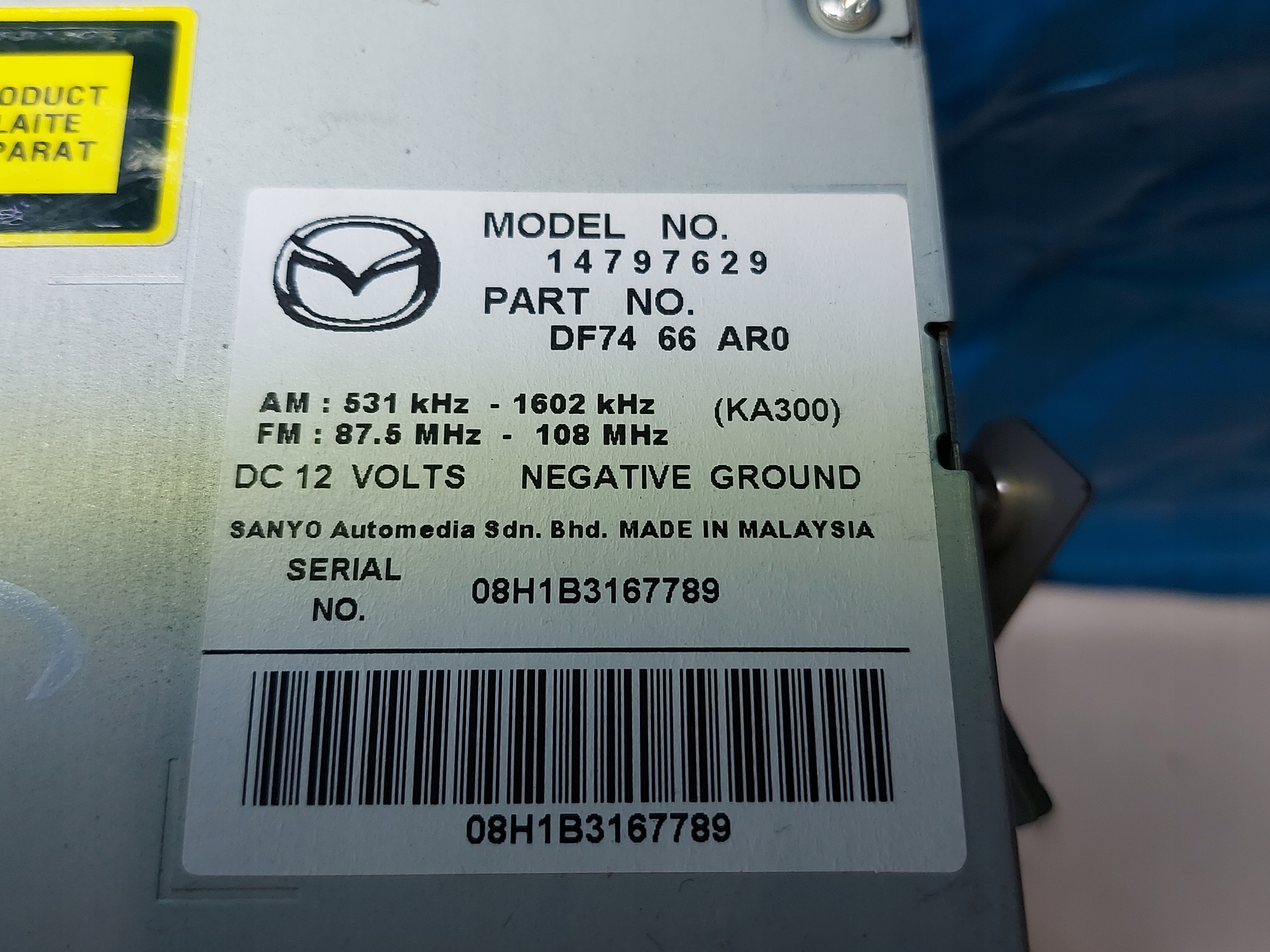 RADIO EKRAN MAZDA 2 14797629