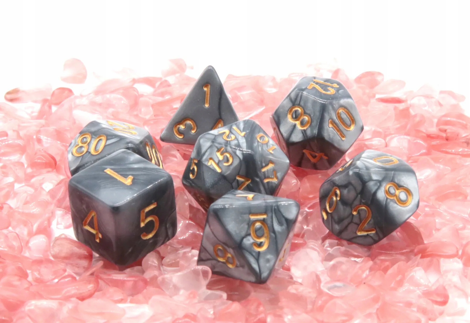 CZYŚCIEC ZESTAW 7 JADEITOWYCH KOŚCI KOSTEK RPG Kolor szary