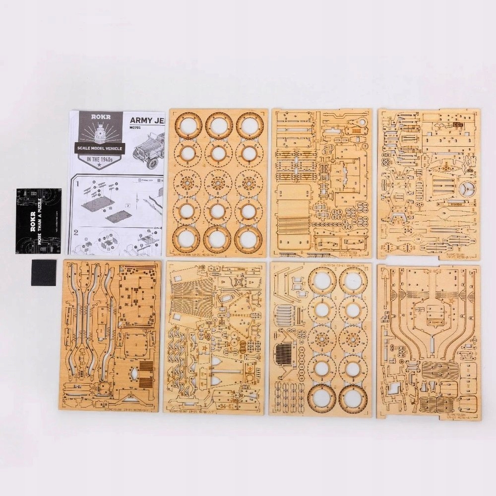 ROBOTIME Drewniany Model Puzzle 3D Jeep Wojskowy Liczba elementów 369