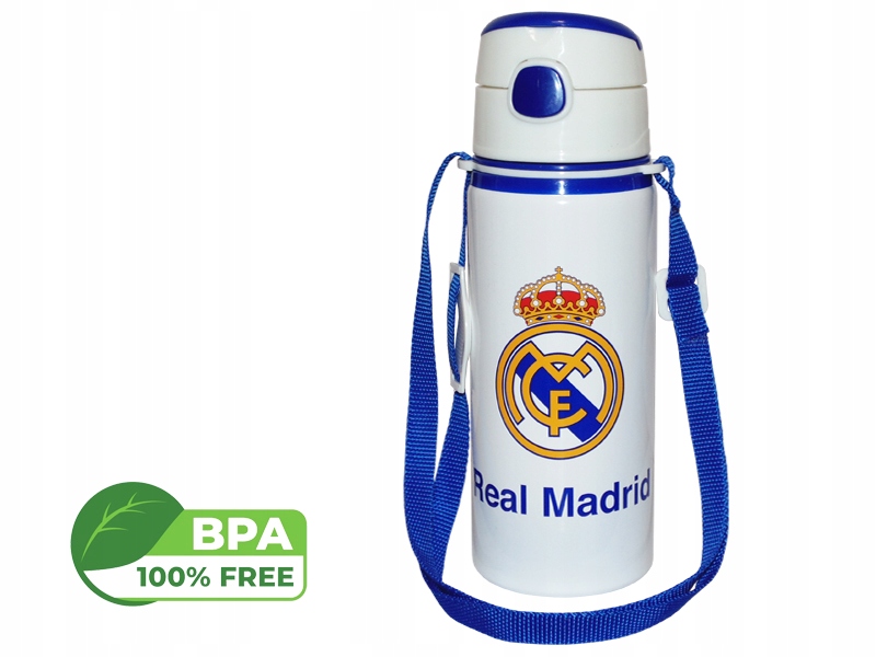Real Madryt Bidon Na Pasku Aluminiowy 600 ML Z Uchylnym Ustnikiem Bpa Free