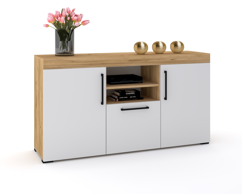 

Duża Komoda Szafka Craft Biała Czarny Uchwyt 135