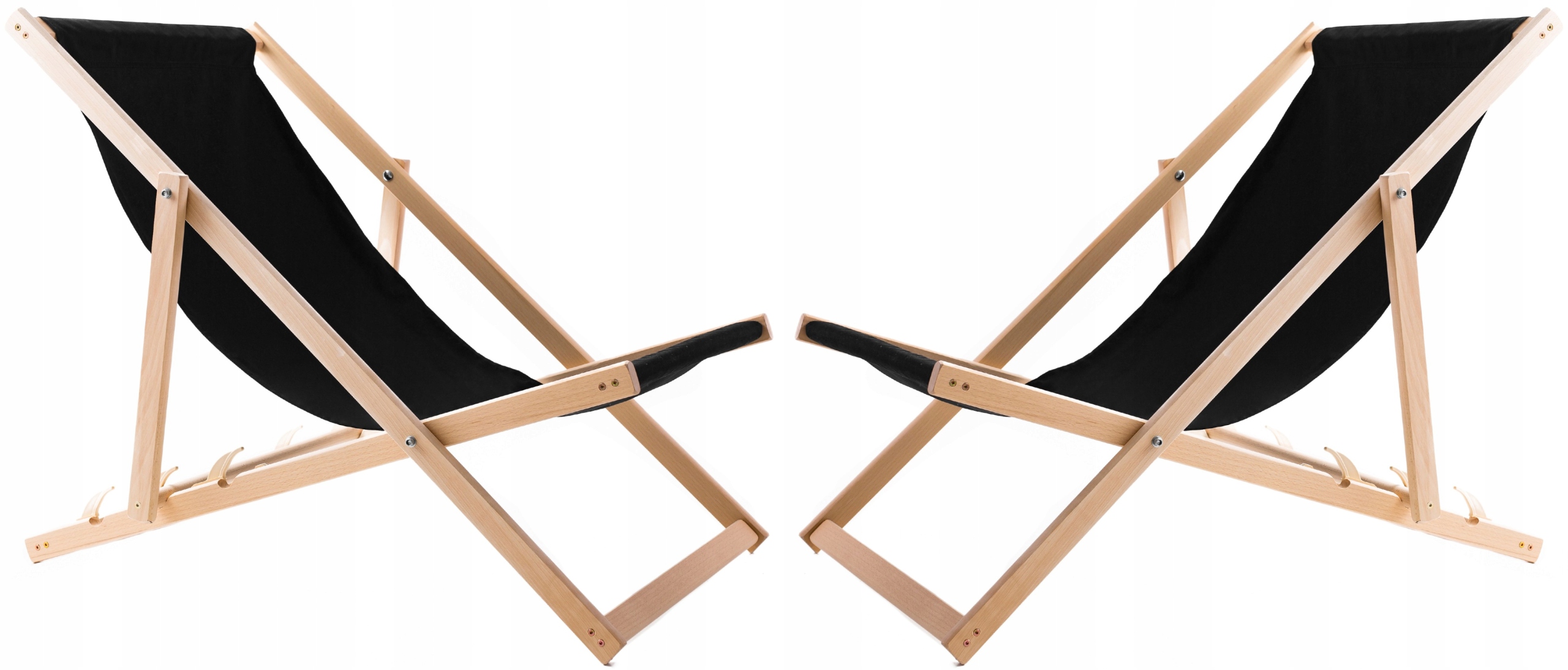 2X Ležadlo Plážové Záhradné Drevené Skladacie Woodok Čierna Látka