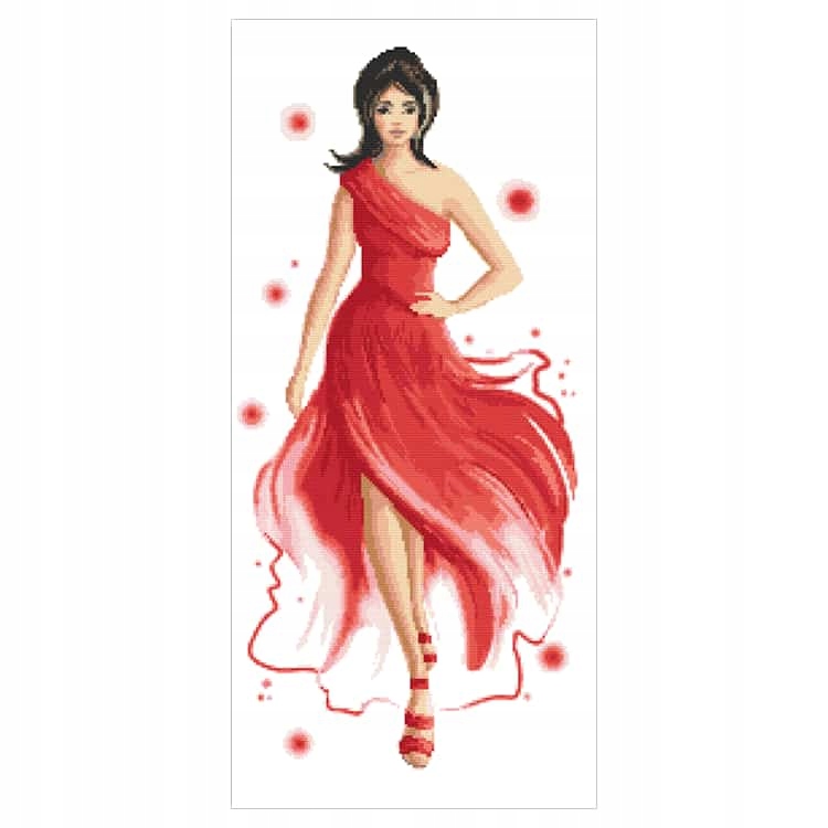 Křížková výšivka Vyšívací sada Dáma v červeném