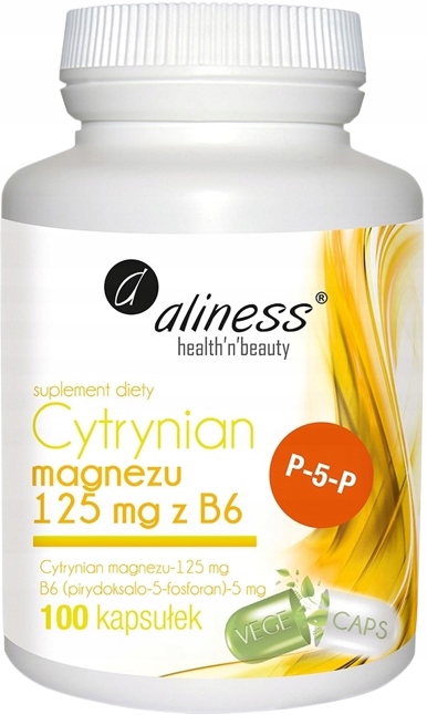 Cytrynian Magnezu 125 mg z B6 (P-5-P) 100 kaps Vege Aliness