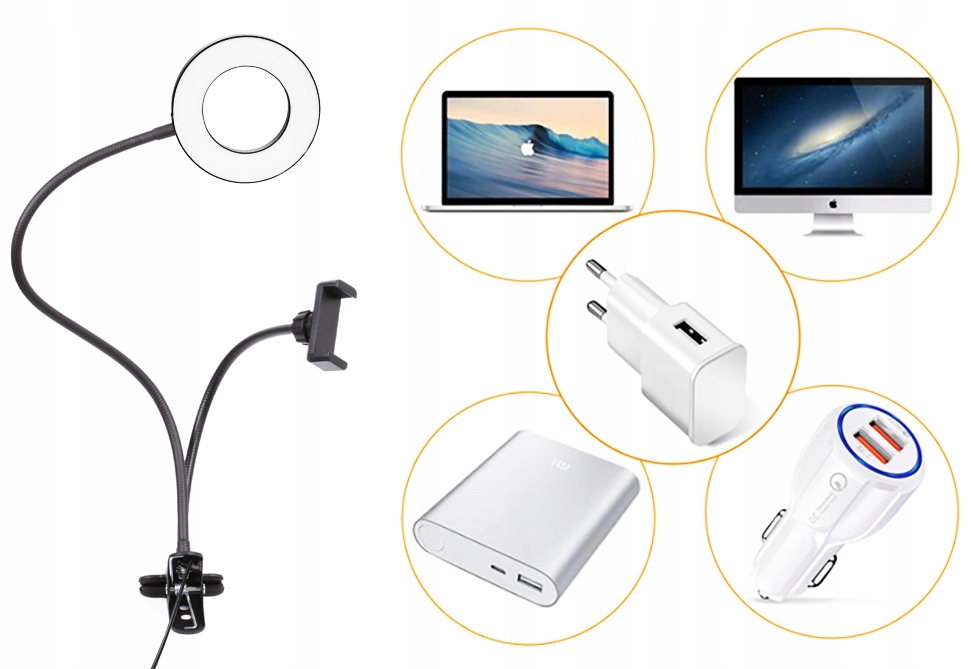 LAMPA PIERŚCIENIOWA LED RING MAKIJAŻ STATYW FLEX GIĘTKI WIDEOKONFERENCJA Model SENY-3in